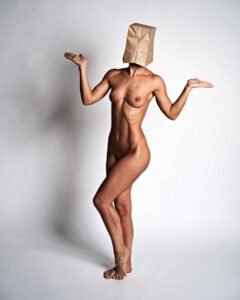 editorial nude Janina with bag head