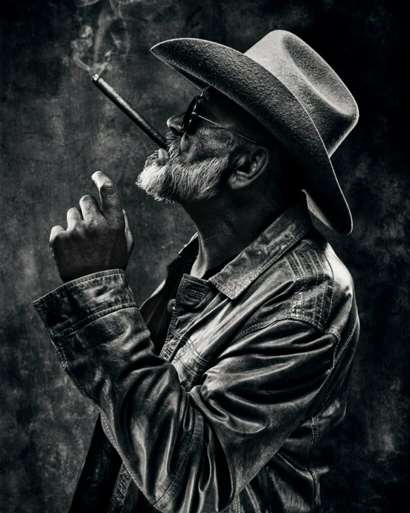 Texas Cigar Character Portrait bw